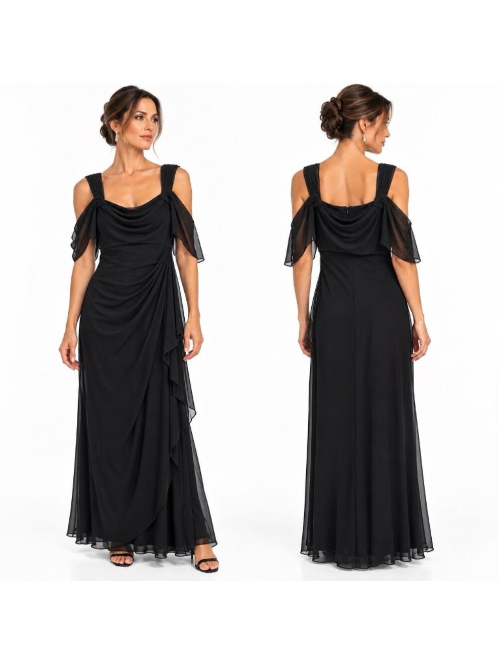 ALEX EVENINGS black maxi cocktail dress 12 chiffon evening autumn wedding guest